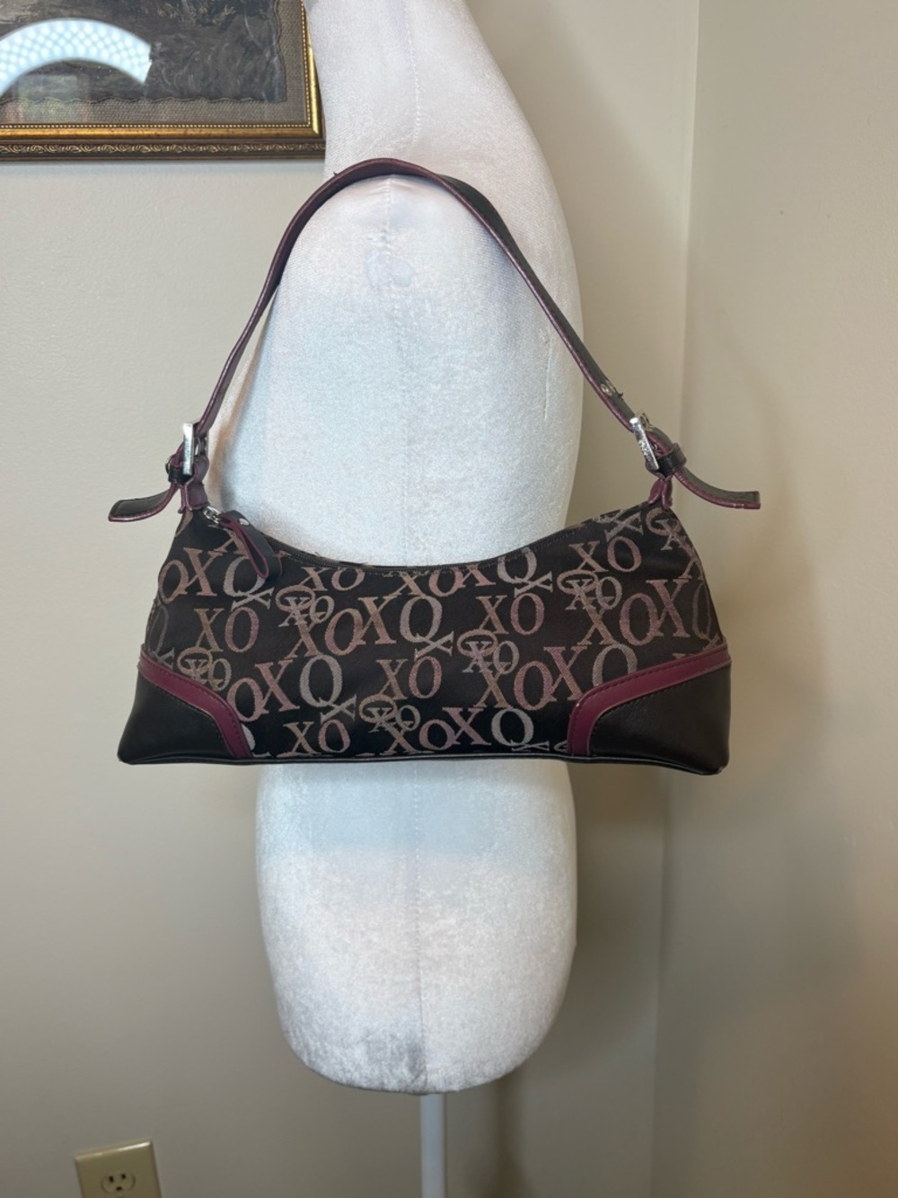 XOXO Black and Burgundy XO Logo Shoulder Bag